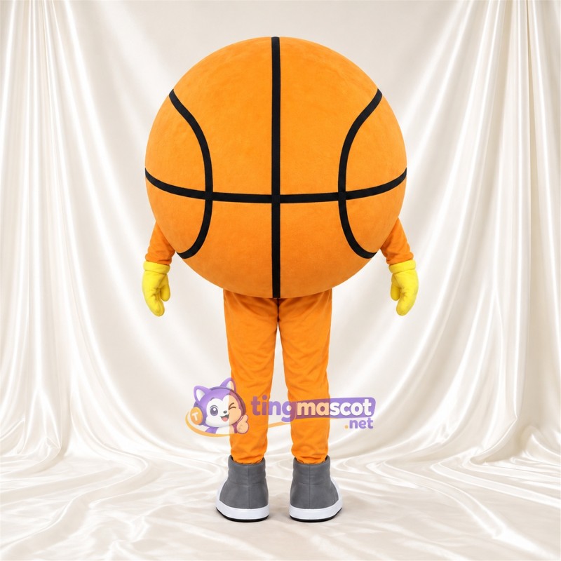 Costume de mascotte Ballon de basket – orange – Visage souriant; Gants (jaune) Costume de mascotte Ballon de basket – orange – Visage souriant; Gants (jaune)