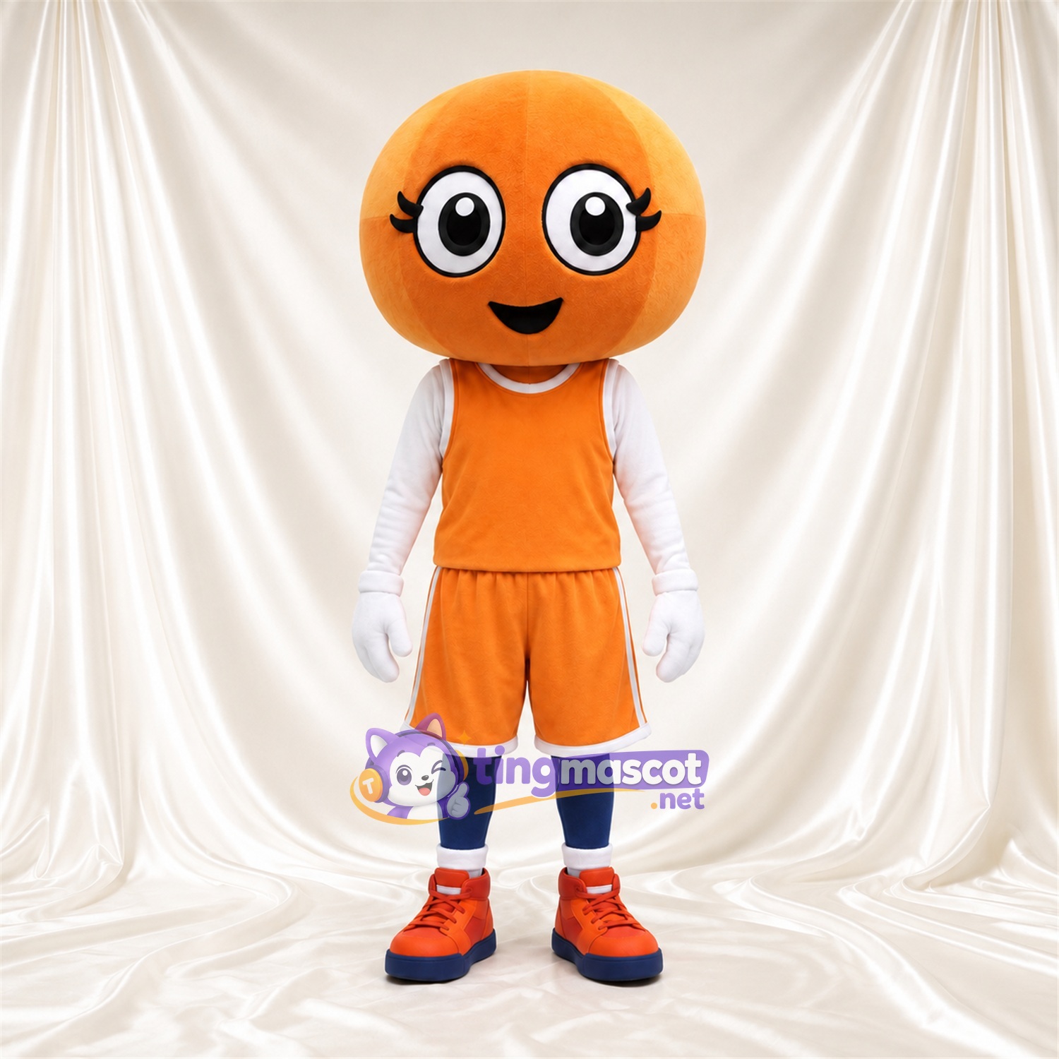 Costume de mascotte Personnage rond – orange – Tenue de basket (orange) Costume de mascotte Personnage rond – orange – Tenue de basket (orange)