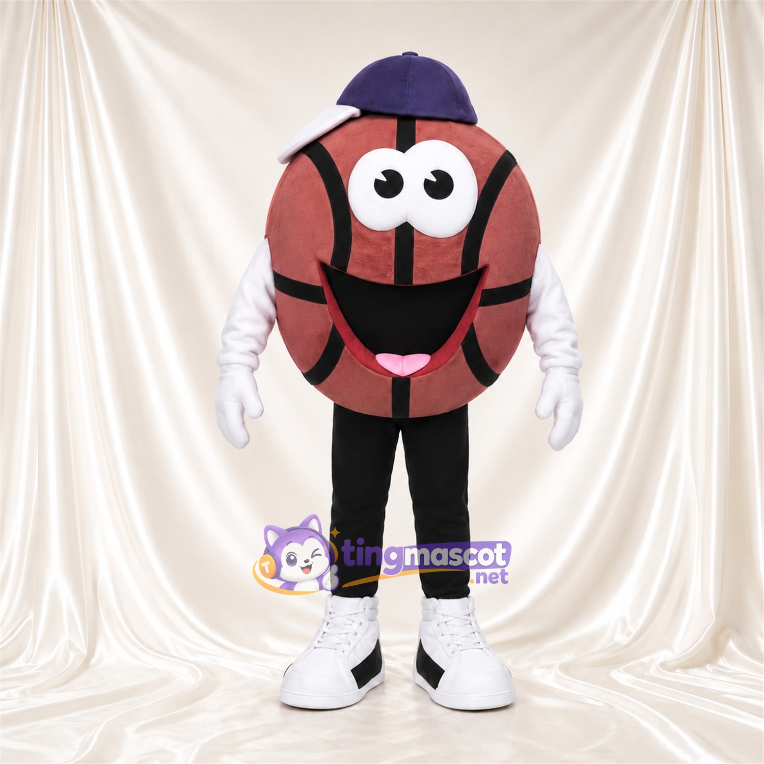 Costume de mascotte Ballon de basket – selon la photo – Casquette (violet); Gants (blanc)