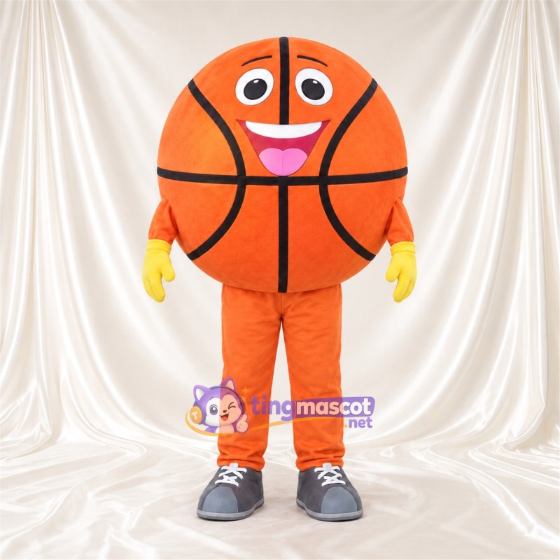 Costume de mascotte Ballon de basket – orange – Gants (jaune); Baskets (gris) Costume de mascotte Ballon de basket – orange – Gants (jaune); Baskets (gris)