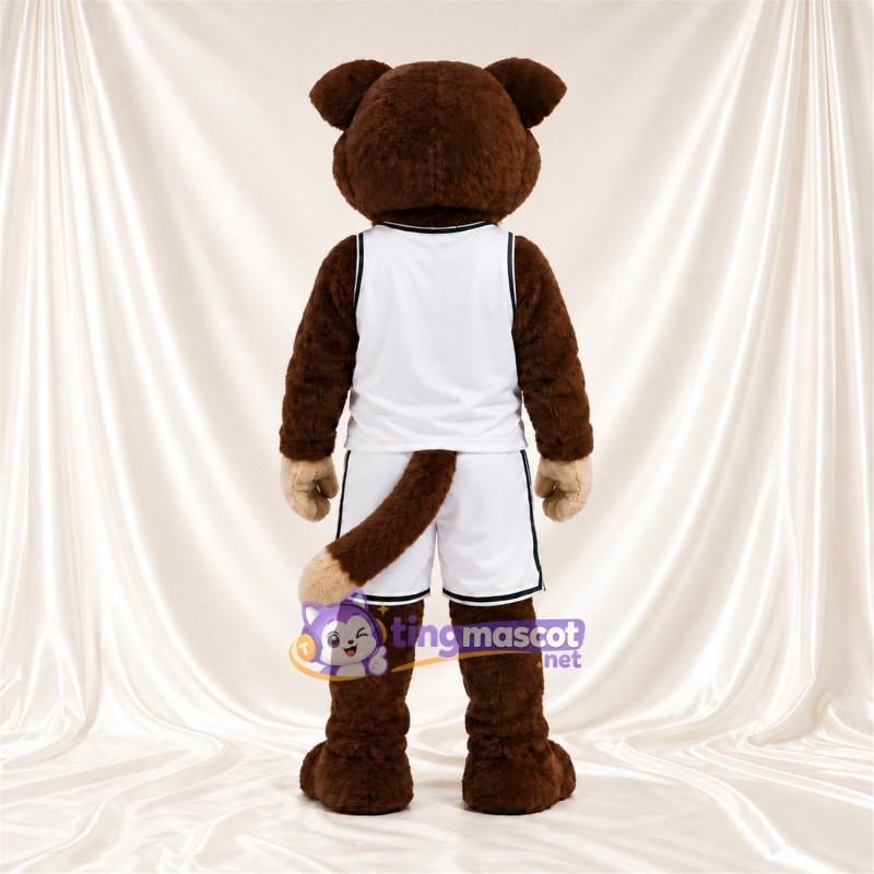 Brown Cougar Mascot Costume - White Basketball Uniform Brown Cougar Mascot Costume - White Basketball Uniform