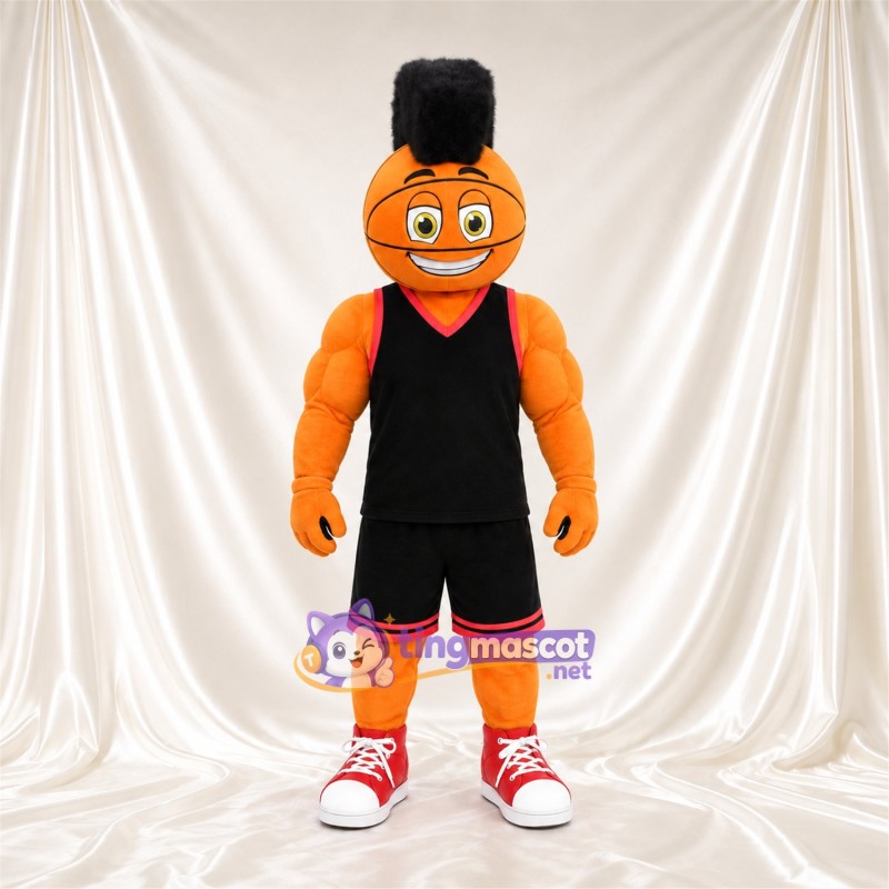 Costume de mascotte Ballon de basket – selon la photo – Uniforme (noir); Cheveux (haut, noir)