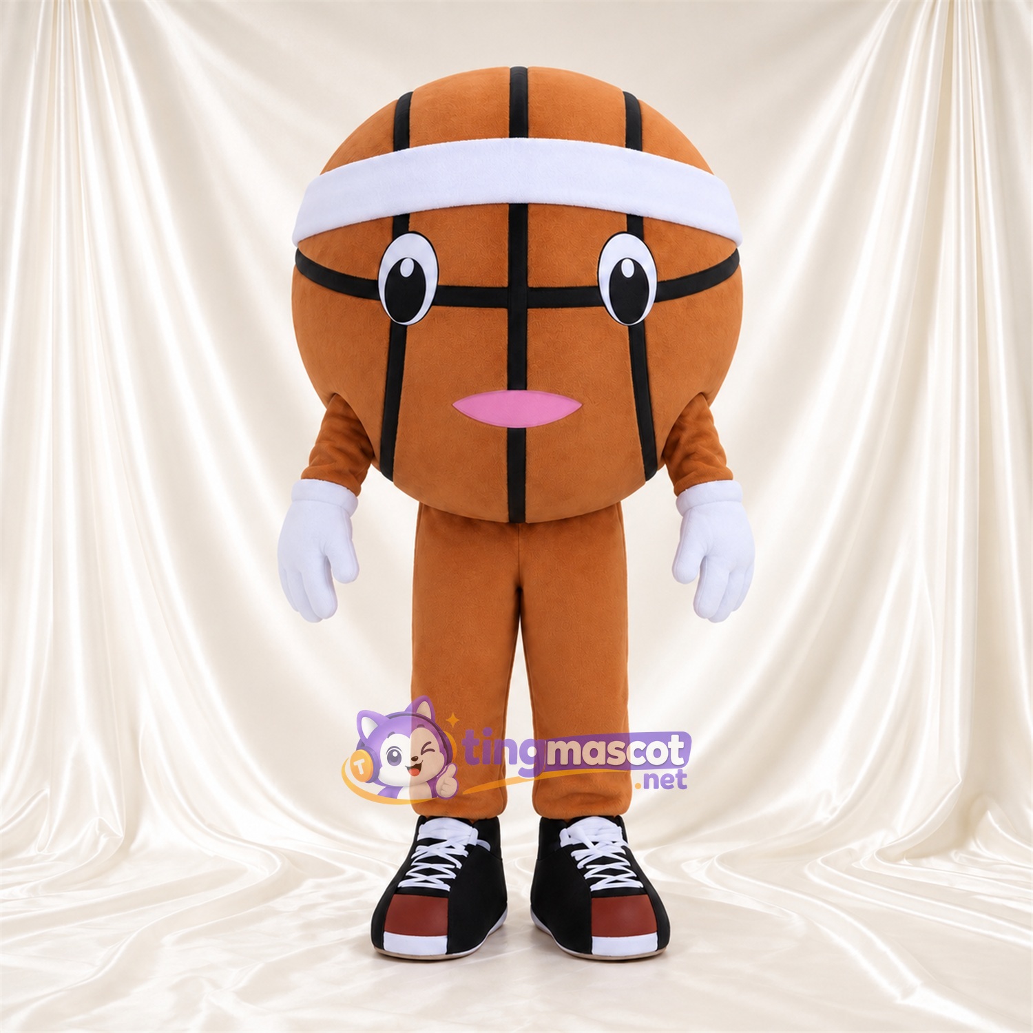 Maskottchenkostüm Basketball – braun – Stirnband (weiß); Handschuhe (weiß) Maskottchenkostüm Basketball – braun – Stirnband (weiß); Handschuhe (weiß)