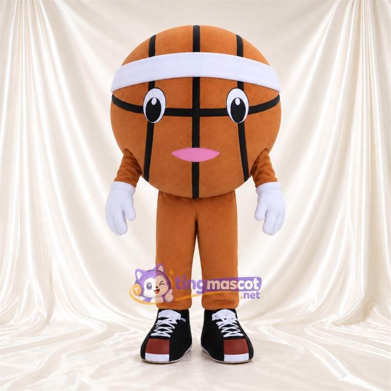 Maskottchenkostüm Basketball – braun – Stirnband (weiß); Handschuhe (weiß) Maskottchenkostüm Basketball – braun – Stirnband (weiß); Handschuhe (weiß)