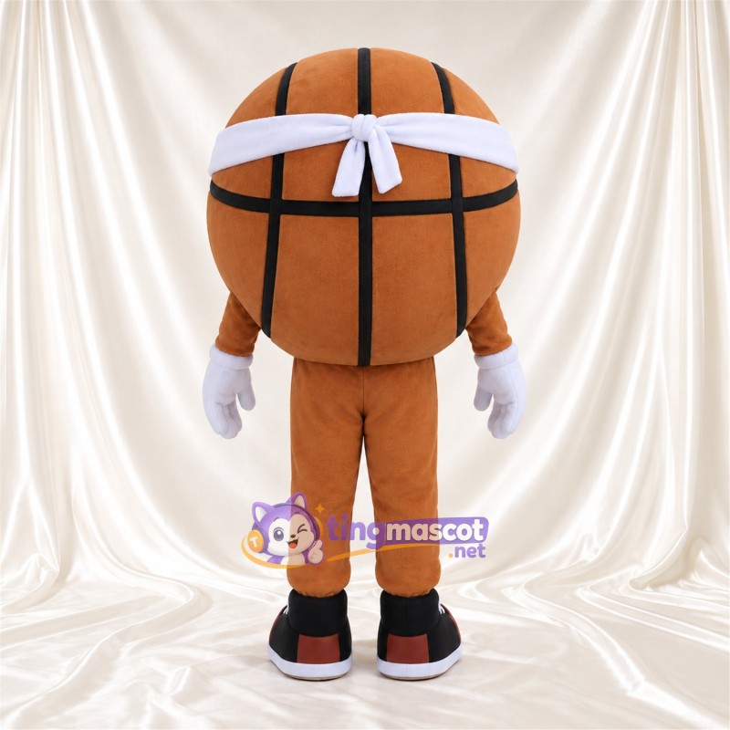 Maskottchenkostüm Basketball – braun – Stirnband (weiß); Handschuhe (weiß) Maskottchenkostüm Basketball – braun – Stirnband (weiß); Handschuhe (weiß)