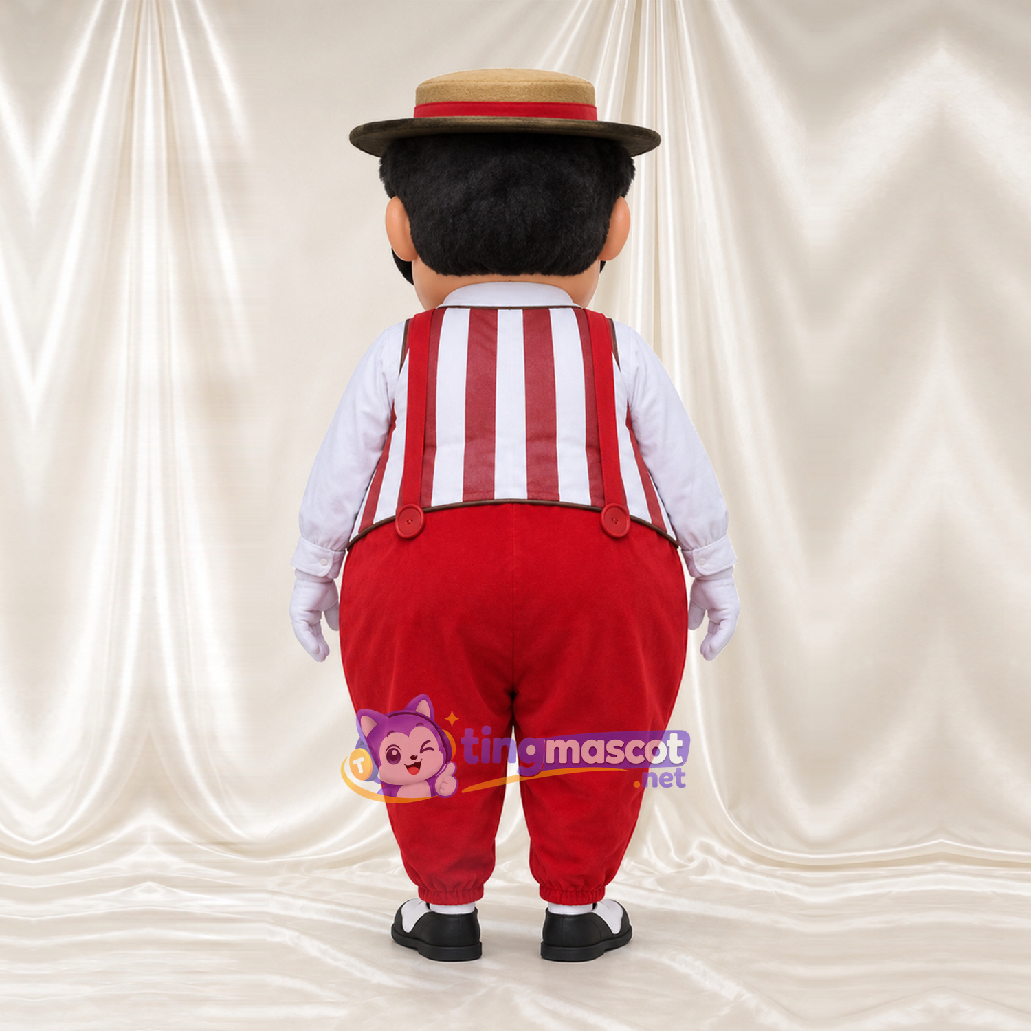 Maskottchenkostüm Mann mit Schnurrbart – wie abgebildet – Hemd (gestreift); Hose (rot) Maskottchenkostüm Mann mit Schnurrbart – wie abgebildet – Hemd (gestreift); Hose (rot)