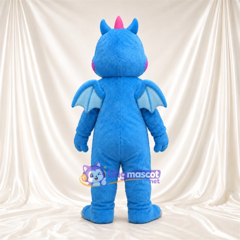 Blue Dragon Mascot Costume - Pink Horns and Light Blue Belly Blue Dragon Mascot Costume - Pink Horns and Light Blue Belly