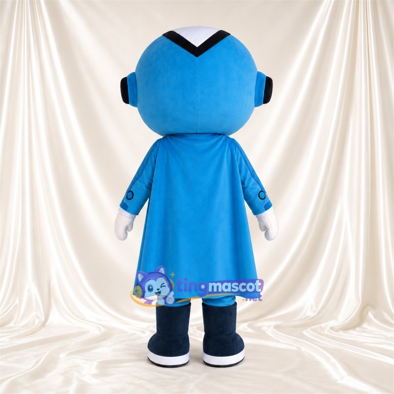 Robot Superhero Boy Mascot Costume - Blue Helmet and Cape Robot Superhero Boy Mascot Costume - Blue Helmet and Cape