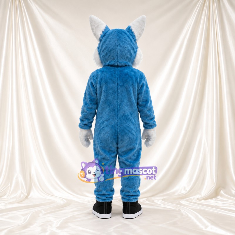 Costume de mascotte Loup – bleu – Torse (blanc); Baskets (noir) Costume de mascotte Loup – bleu – Torse (blanc); Baskets (noir)