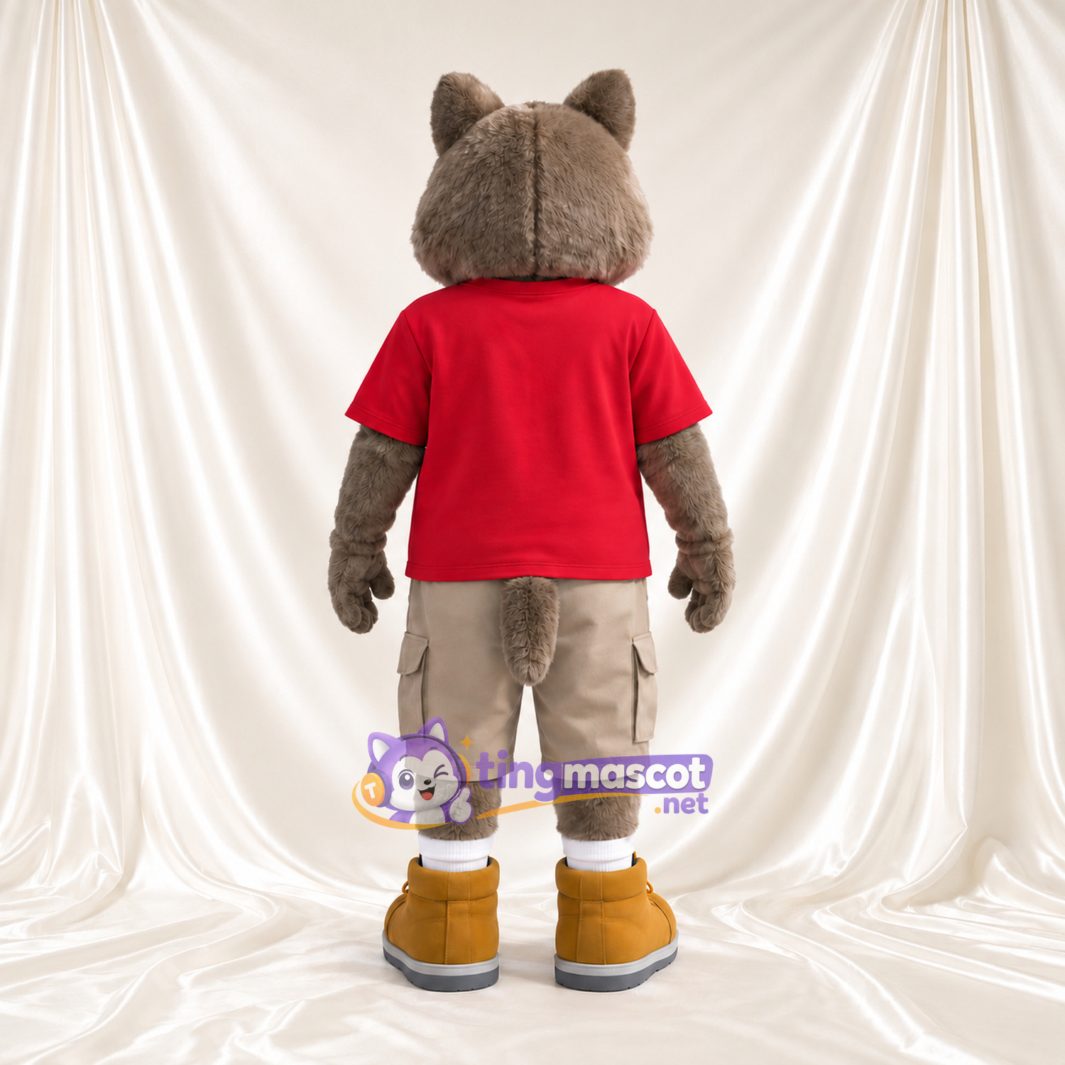 Costume de mascotte Loup – marron – Chemise (rouge); Short (brun clair) Costume de mascotte Loup – marron – Chemise (rouge); Short (brun clair)