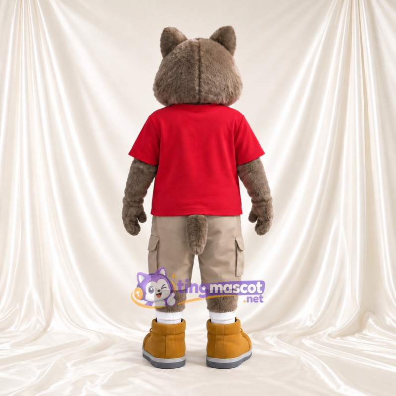 Costume de mascotte Loup – marron – Chemise (rouge); Short (brun clair) Costume de mascotte Loup – marron – Chemise (rouge); Short (brun clair)