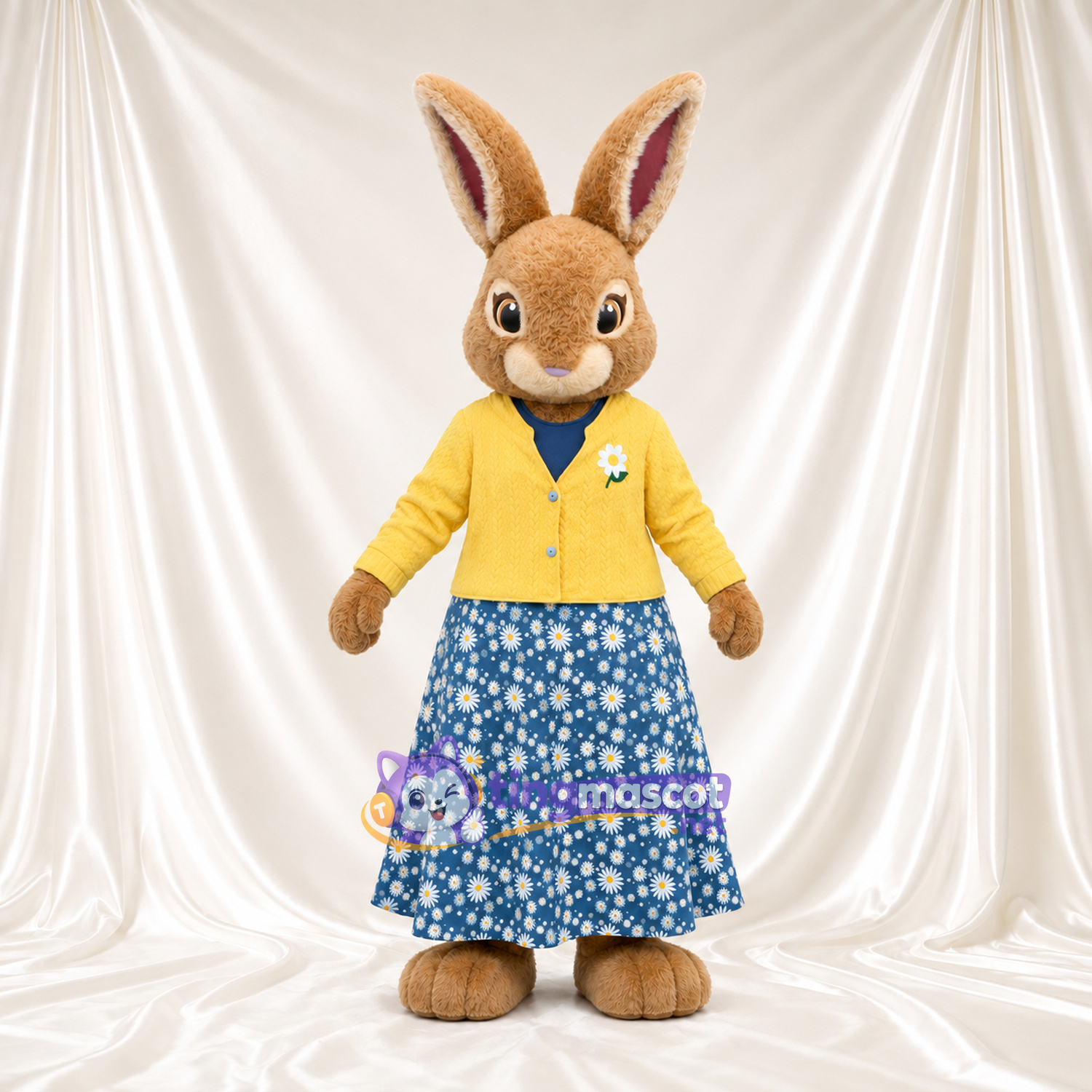 Costume de mascotte Mrs. Rabbit – selon la photo – Jupe (jaune, bleu, fleuri) Costume de mascotte Mrs. Rabbit – selon la photo – Jupe (jaune, bleu, fleuri)