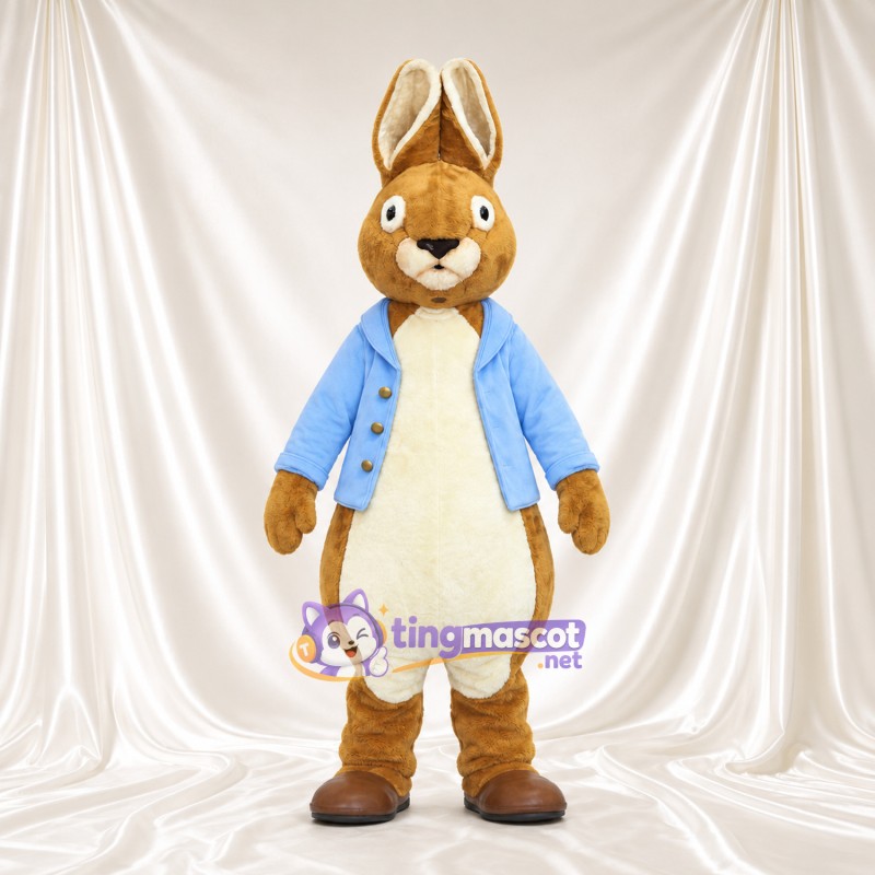 Costume de mascotte Peter Rabbit – selon la photo – Veste (bleu clair); Ventre (crème) Costume de mascotte Peter Rabbit – selon la photo – Veste (bleu clair); Ventre (crème)