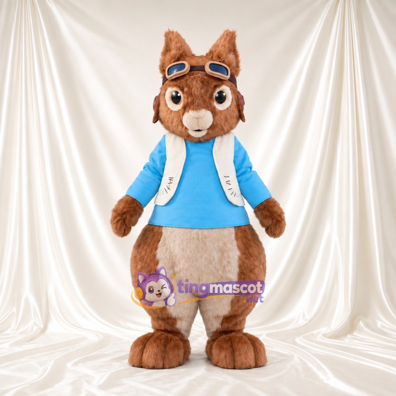 Maskottchenkostüm Squirrel Nutkin – wie abgebildet – Hemd (blau); Schutzbrille Maskottchenkostüm Squirrel Nutkin – wie abgebildet – Hemd (blau); Schutzbrille