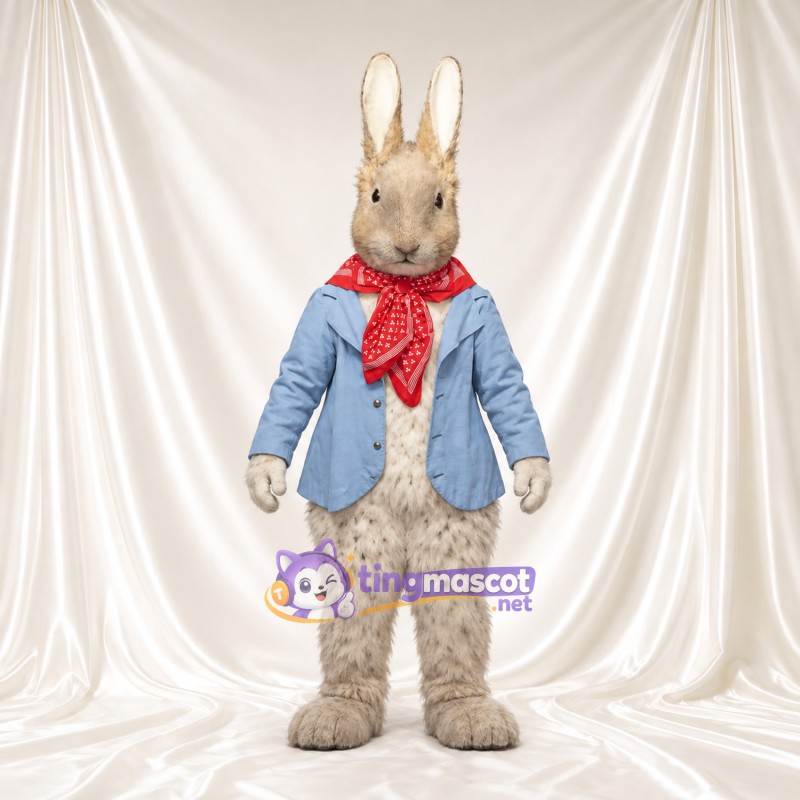 Costume de mascotte Peter Rabbit – selon la photo – Veste (bleu); Écharpe (rouge, à pois) Costume de mascotte Peter Rabbit – selon la photo – Veste (bleu); Écharpe (rouge, à pois)