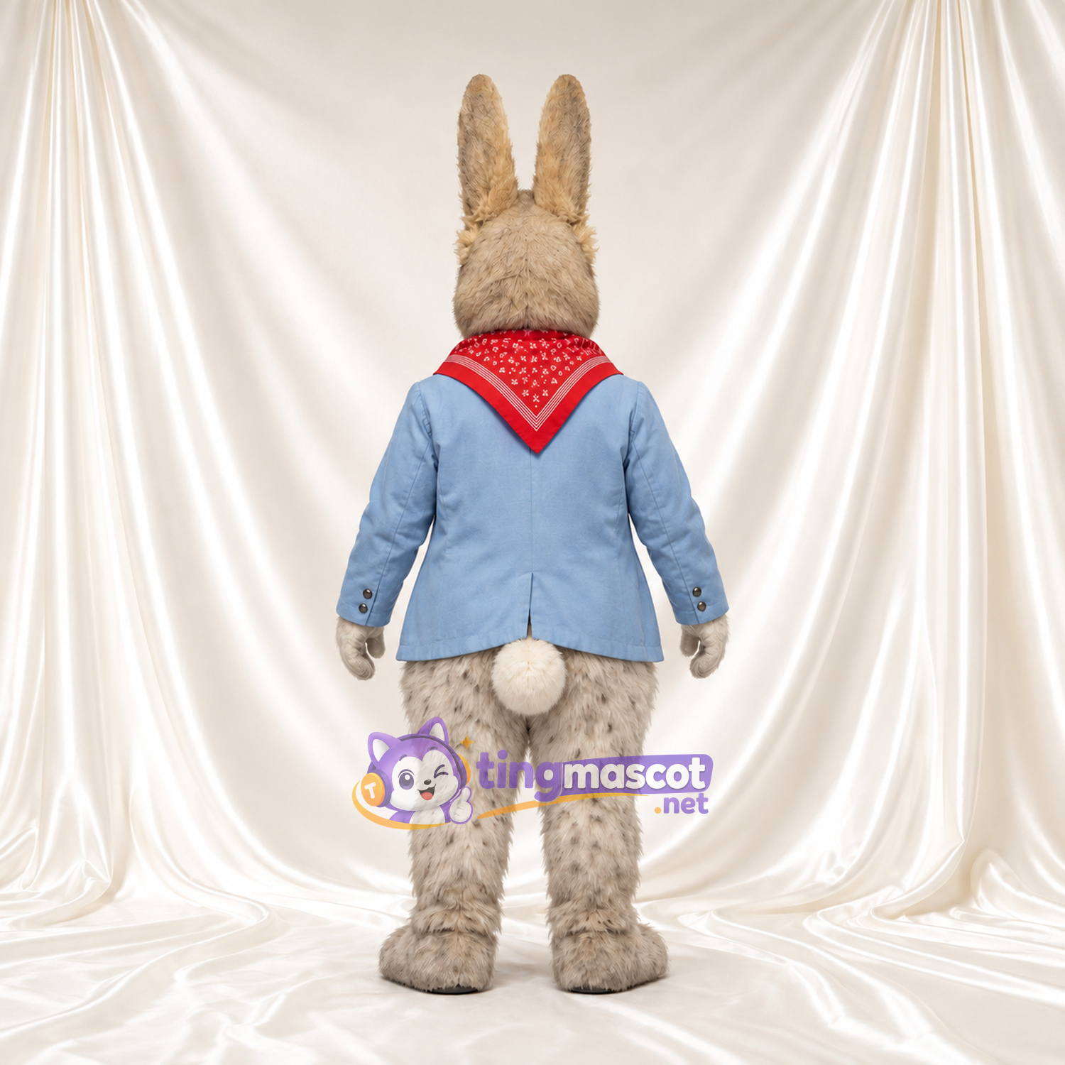 Costume de mascotte Peter Rabbit – selon la photo – Veste (bleu); Écharpe (rouge, à pois) Costume de mascotte Peter Rabbit – selon la photo – Veste (bleu); Écharpe (rouge, à pois)