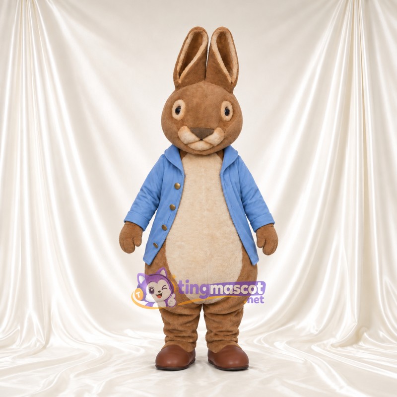 Costume de mascotte Peter Rabbit – selon la photo – Veste (bleu clair); Ventre (rond, crème) Costume de mascotte Peter Rabbit – selon la photo – Veste (bleu clair); Ventre (rond, crème)