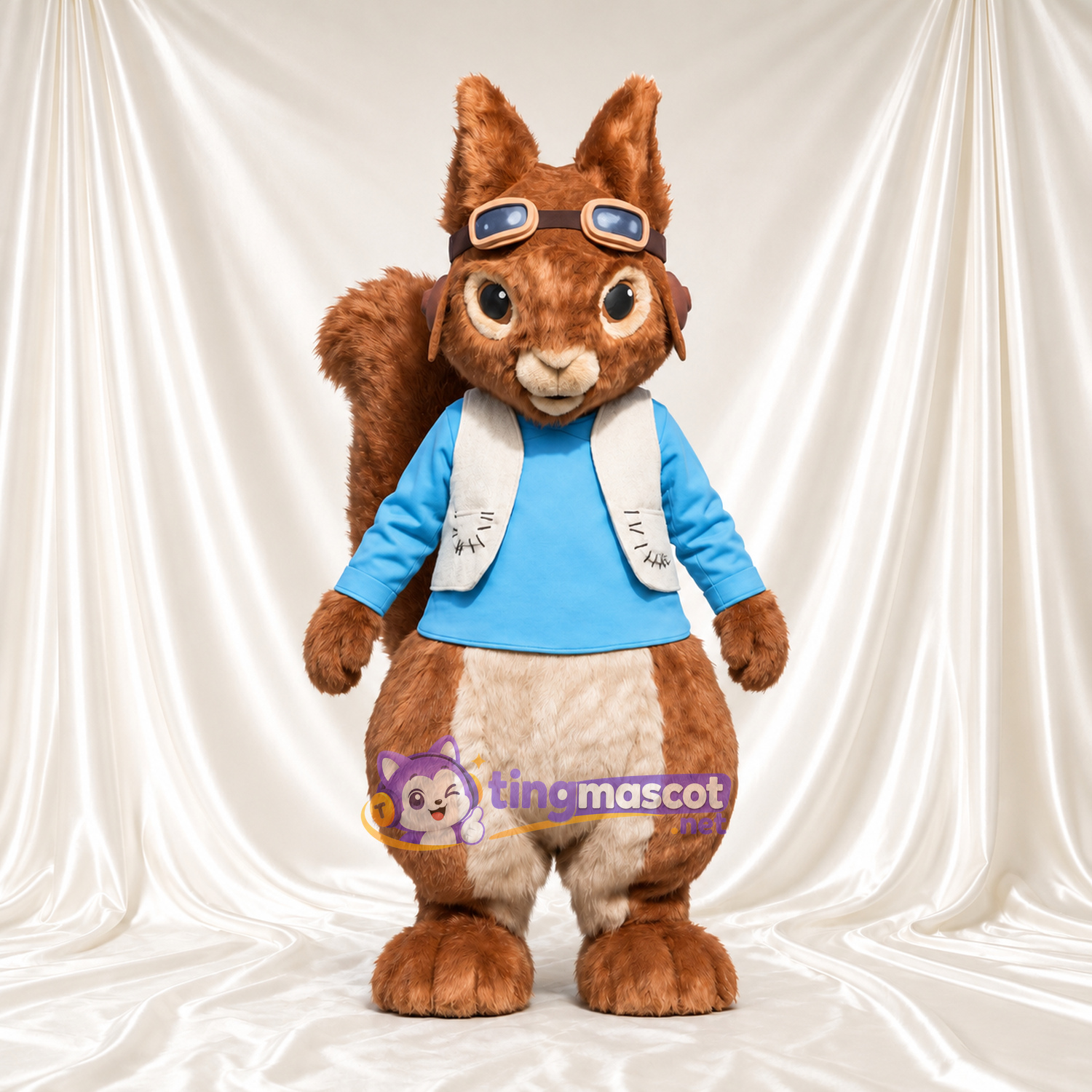 Maskottchenkostüm Squirrel Nutkin – wie abgebildet – Schutzbrille; Weste (weiß) Maskottchenkostüm Squirrel Nutkin – wie abgebildet – Schutzbrille; Weste (weiß)