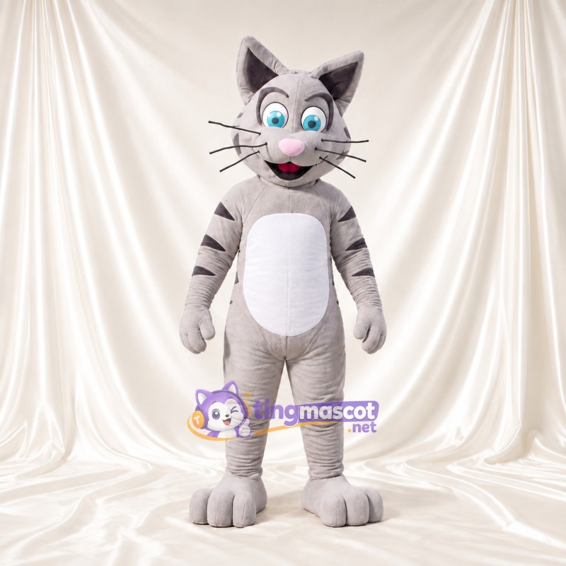 Costume de mascotte Chat tigré – gris – Yeux (bleu); Moustaches (long) Costume de mascotte Chat tigré – gris – Yeux (bleu); Moustaches (long)