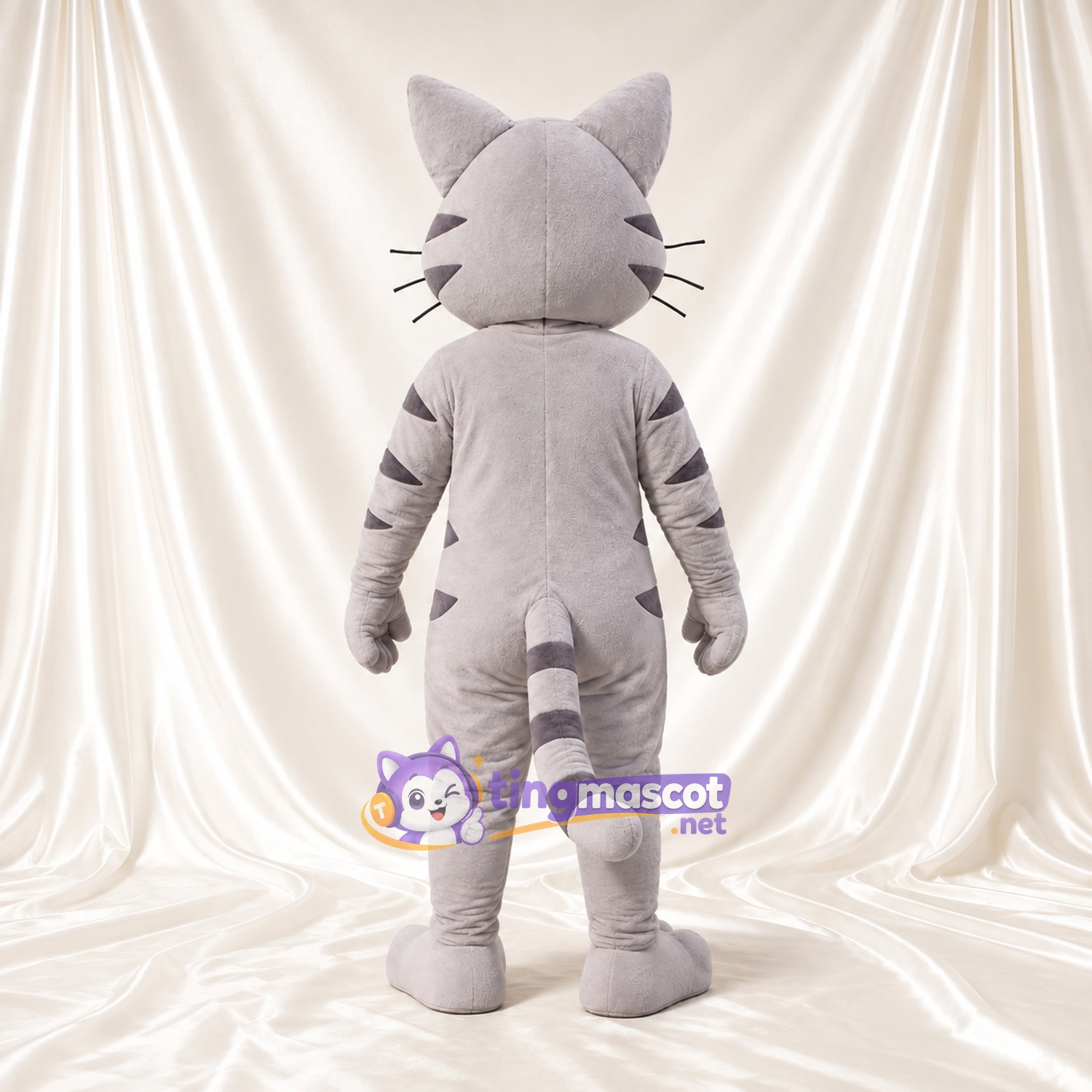 Costume de mascotte Chat tigré – gris – Yeux (bleu); Moustaches (long) Costume de mascotte Chat tigré – gris – Yeux (bleu); Moustaches (long)