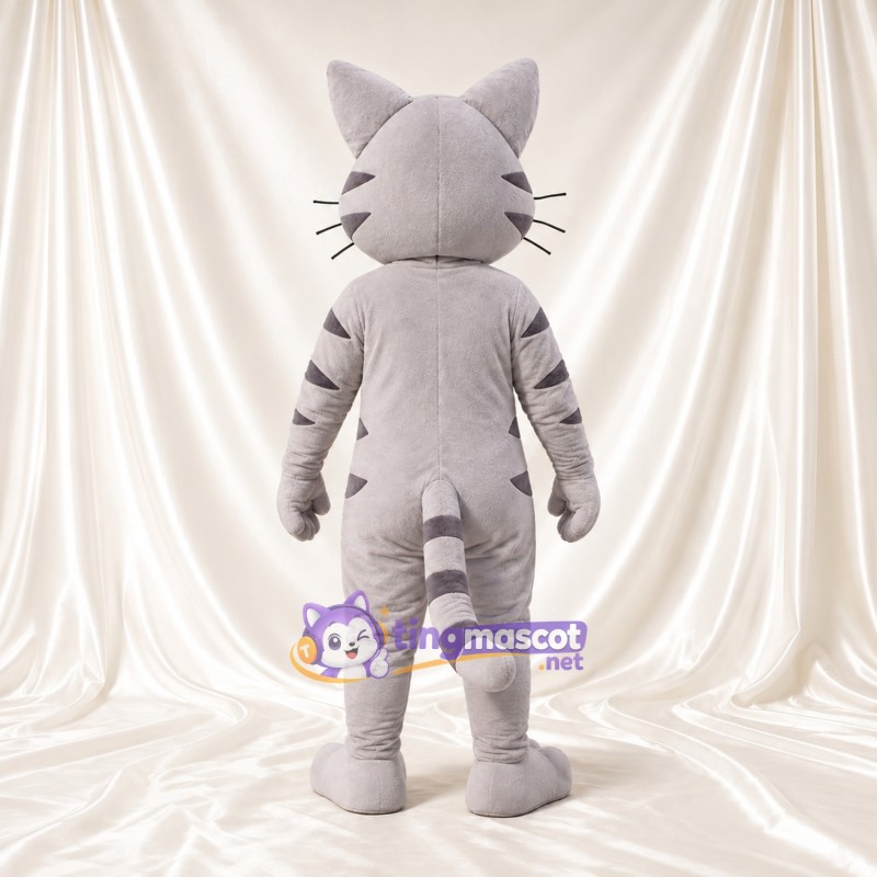 Costume de mascotte Chat tigré – gris – Yeux (bleu); Moustaches (long) Costume de mascotte Chat tigré – gris – Yeux (bleu); Moustaches (long)