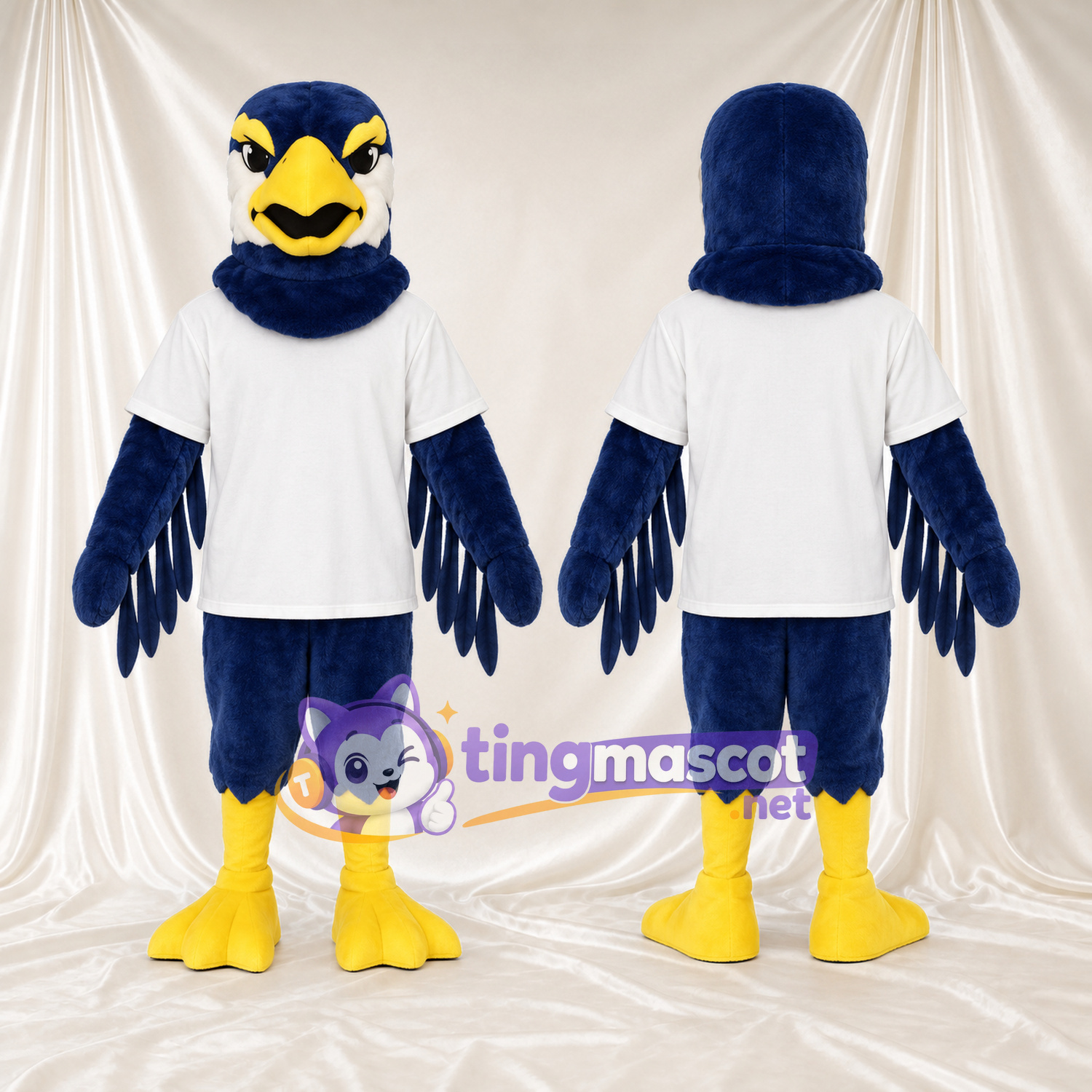 Maskottchenkostüm Adler – blau – T-Shirt (weiß); Füße (gelb) Maskottchenkostüm Adler – blau – T-Shirt (weiß); Füße (gelb)