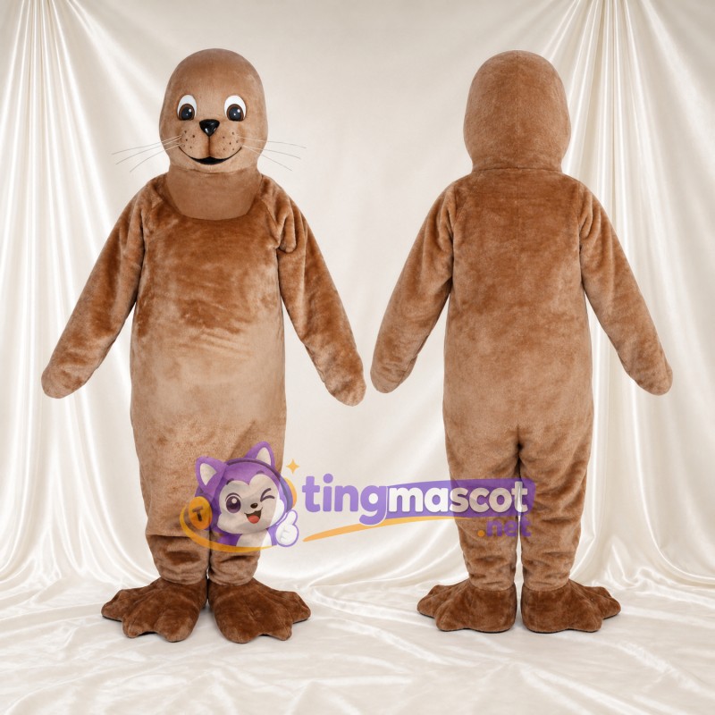 Costume de mascotte Phoque – marron – Pieds (long, palmé)