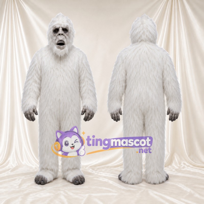 Costume de mascotte Yéti – blanc – Fourrure hirsute; Visage (gris)