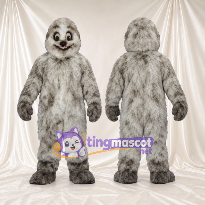 Gray Sloth Mascot Costume - Dark Eye Patches and Gentle Smile