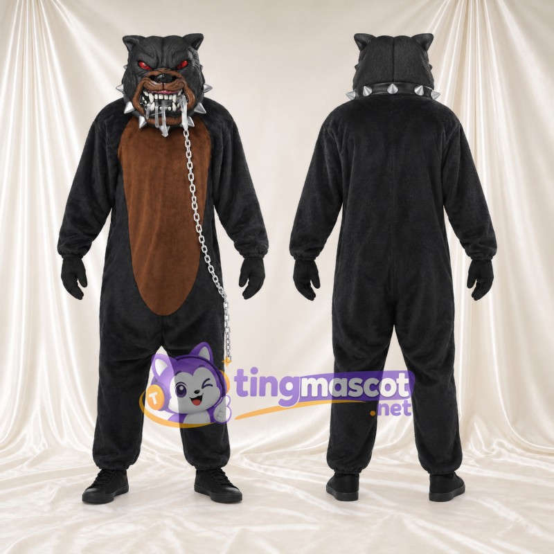 Costume de mascotte Loup – noir – Chaîne; Museau; Ventre (marron)