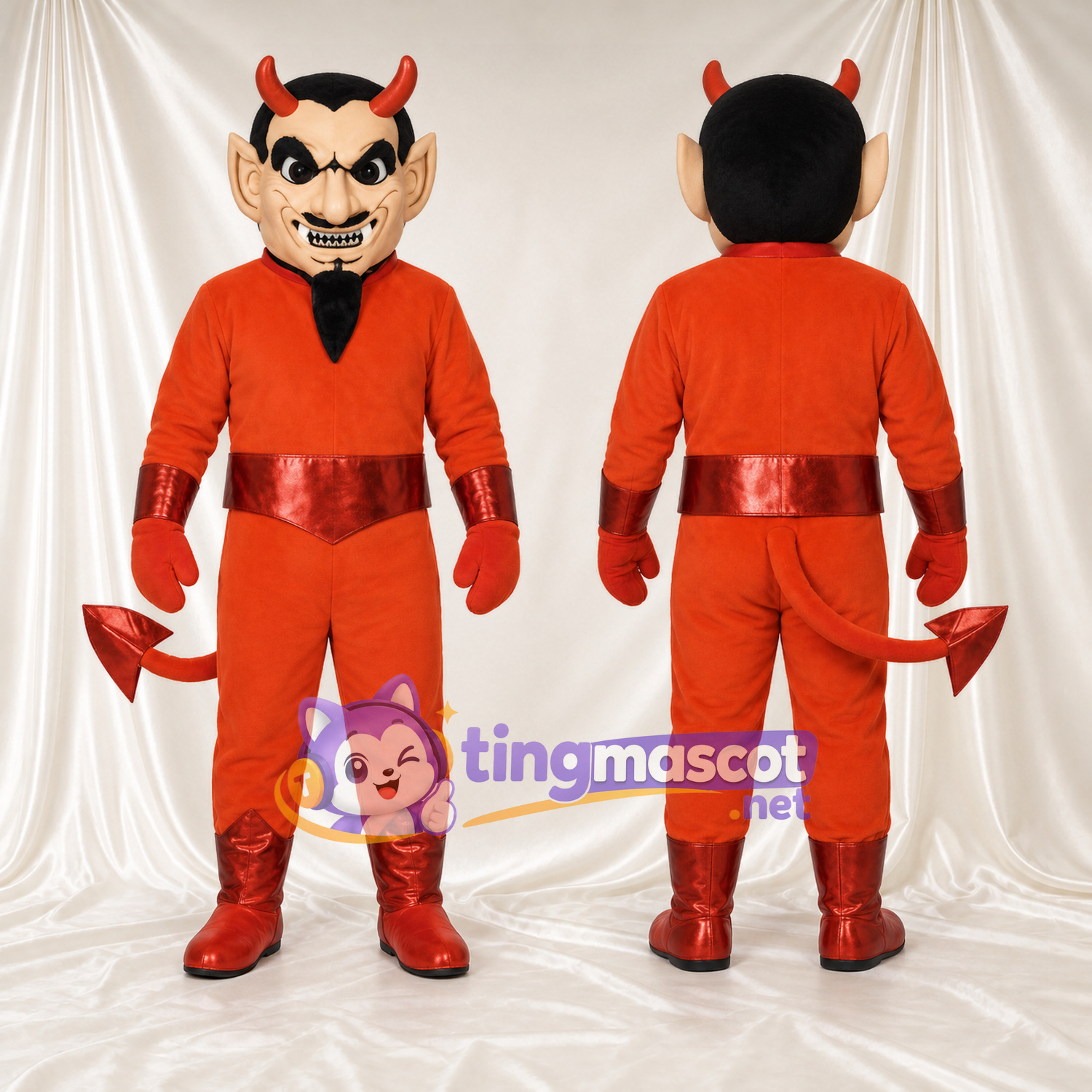 Red Devil Mascot Costume - Black Goatee and Curved Horns Red Devil Mascot Costume - Black Goatee and Curved Horns