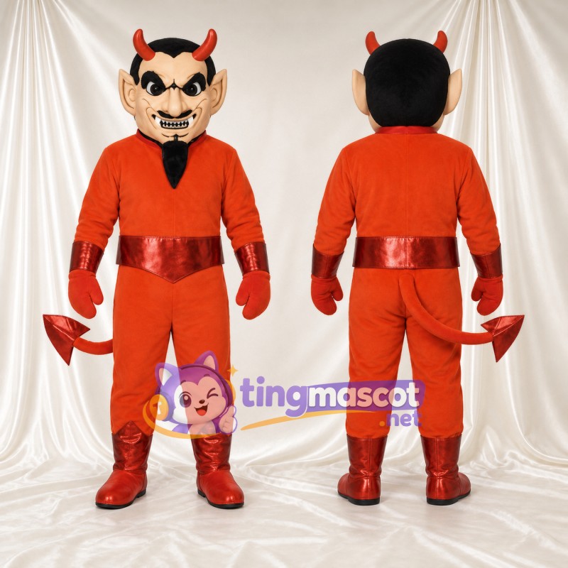 Red Devil Mascot Costume - Black Goatee and Curved Horns