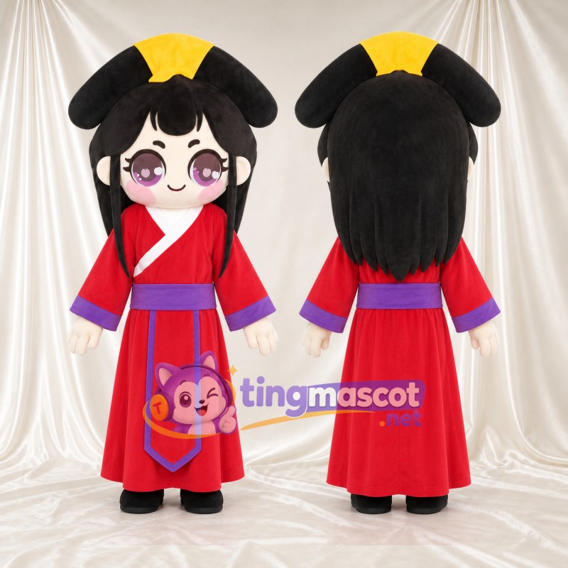 Anime Girl Mascot Costume - Red Robe and Purple Sash