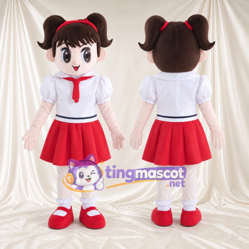 Anime Schoolgirl Mascot Costume - White Blouse and Red Skirt