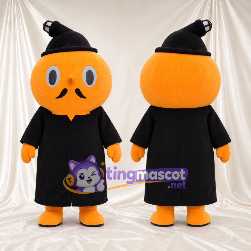 Costume de mascotte Citrouille – orange – Chapeau (noir); Tunique longue (long)