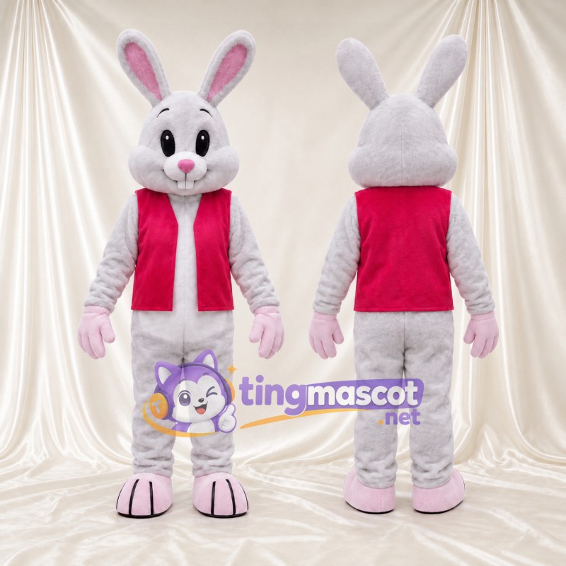 Costume de mascotte Lapin – gris – Gilet (rose); Pieds (rose)