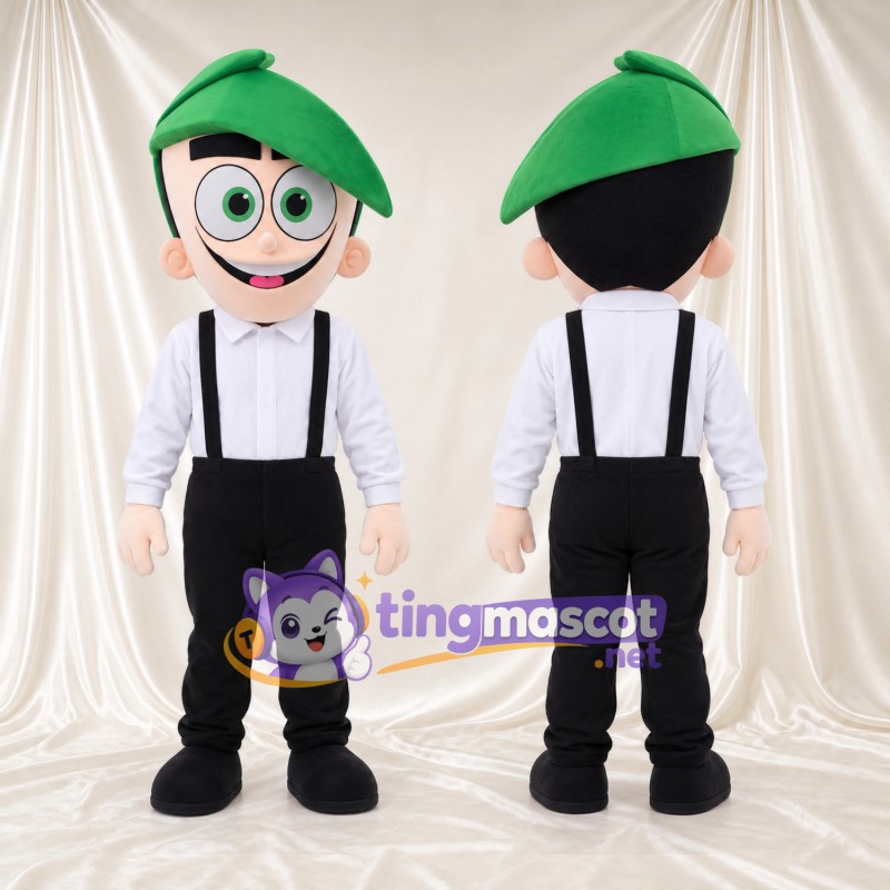 Boy Character Mascot Costume - Green Beret and Black Suspenders