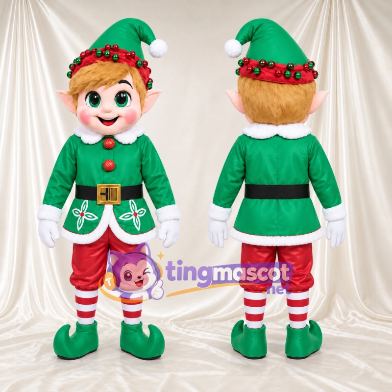 Christmas Elf Mascot Costume - Green Jacket and Red Pants