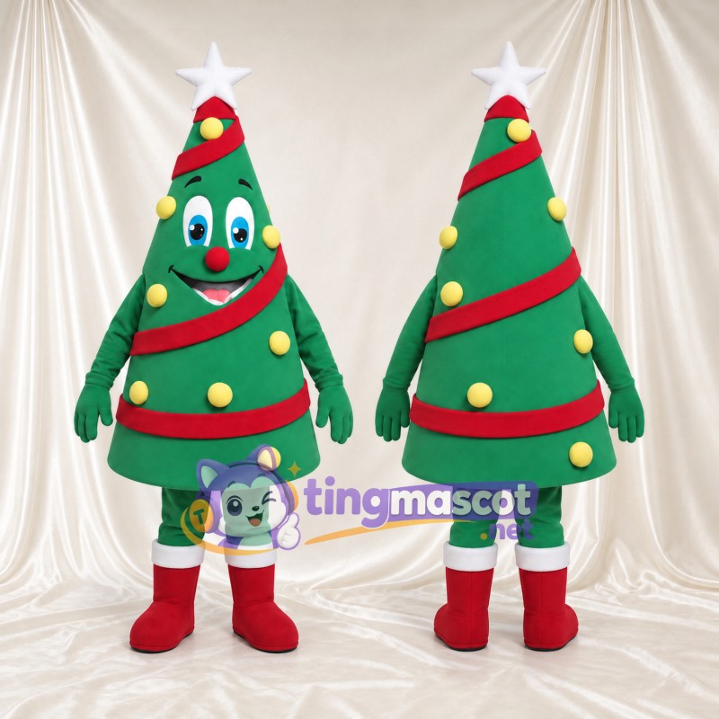 Christmas Tree Mascot Costume - White Star and Red Garland
