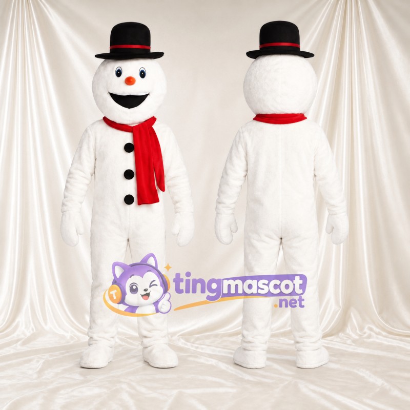 Snowman Mascot Costume - Black Hat and Short Red Scarf
