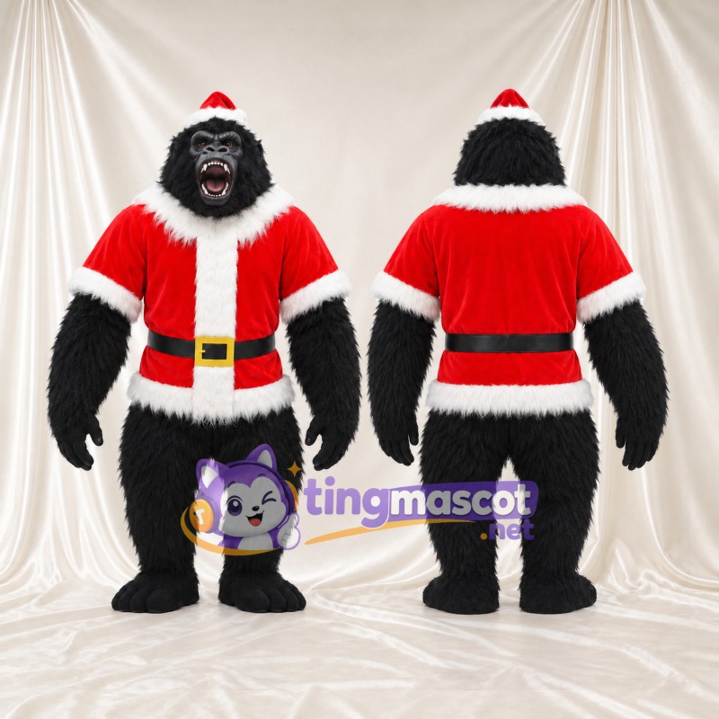 Black Gorilla Mascot Costume - Red Santa Jacket and Hat