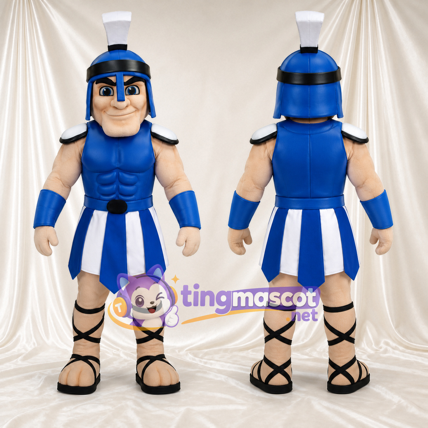 Costume de mascotte Guerrier romain – selon la photo – Armure (bleu); Casque (blanc); Huppe Costume de mascotte Guerrier romain – selon la photo – Armure (bleu); Casque (blanc); Huppe