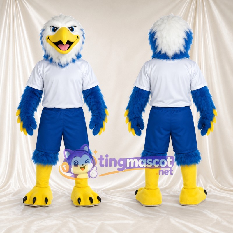 Costume de mascotte Pygargue à tête blanche – bleu – Maillot de sport (blanc); Short (bleu)