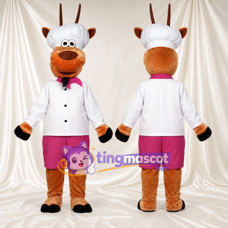 Maskottchenkostüm Antilope – braun – Jacke (weiß); Shorts (rosa)