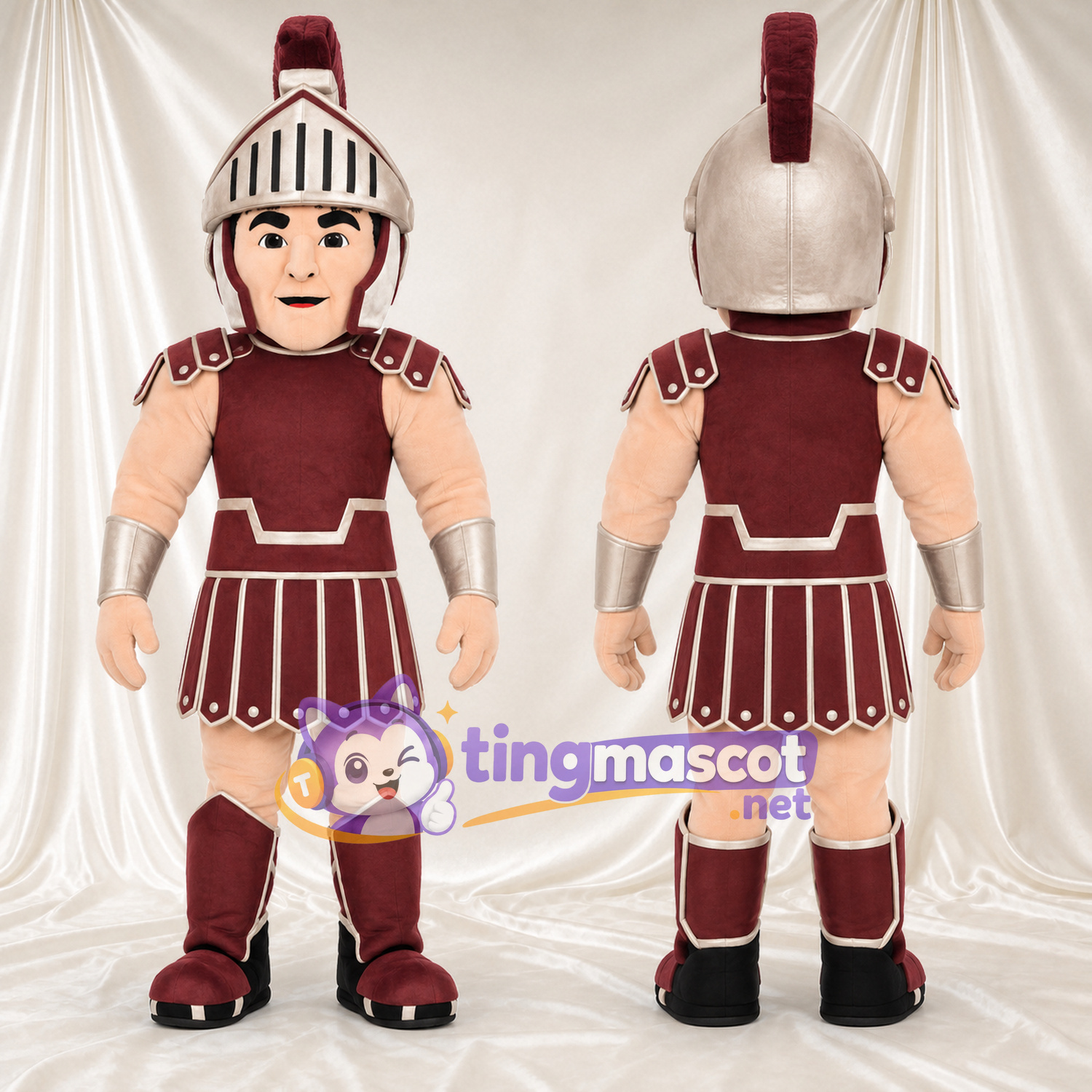 Costume de mascotte Guerrier romain – selon la photo – Armure (bordeaux); Casque Costume de mascotte Guerrier romain – selon la photo – Armure (bordeaux); Casque