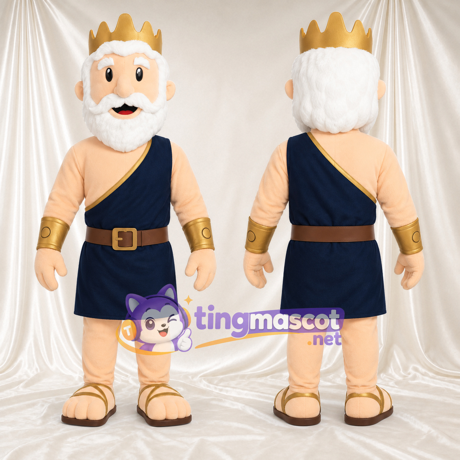 Maskottchenkostüm Bärtiger König – wie abgebildet – Krone (goldfarben); Toga (marineblau) Maskottchenkostüm Bärtiger König – wie abgebildet – Krone (goldfarben); Toga (marineblau)