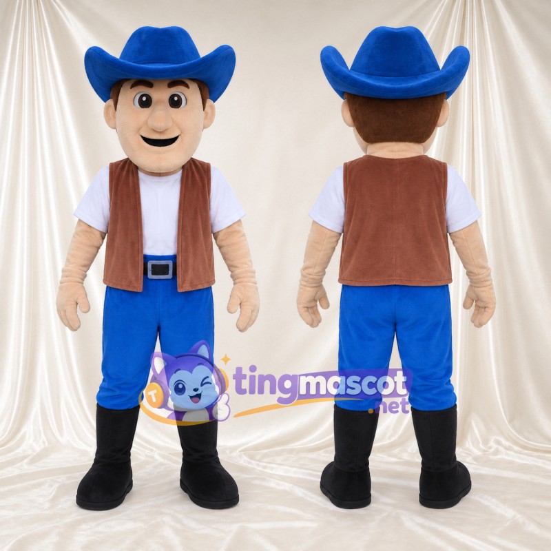 Costume de mascotte Personnage de cowboy – selon la photo – Chapeau (bleu); Gilet (marron)
