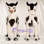Black and White Bull Mascot Costume - Long Curved Horns and Pink Snout