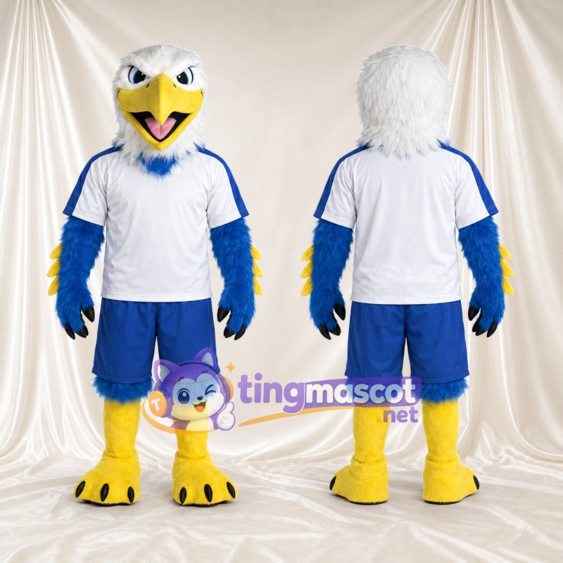 Costume de mascotte Pygargue à tête blanche – bleu – Maillot de sport (bleu, blanc)