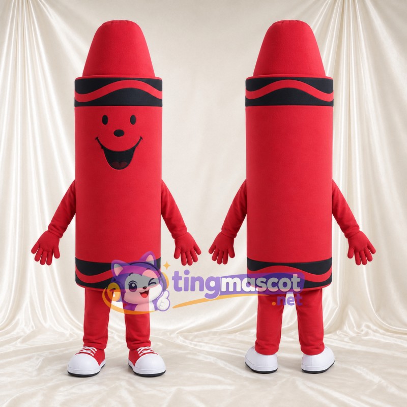 Costume de mascotte Crayon de cire – rouge – Visage souriant (noir)